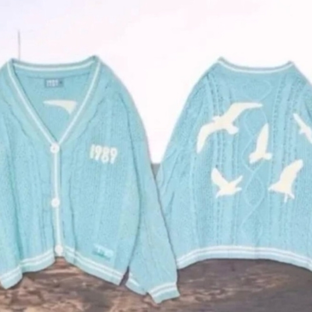 Taylor Swift Light Blue Cardigan with Bird Design